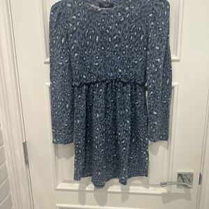 Girls Aqua Long Sleeve Animal Print Dress.  Size Large. Bloomingdale’s